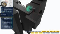 Live 5-axis material removal — the tool carves the blank along the real posted toolpath