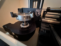 Sherline 4-jaw chuck mounted on Pocket NC trunnion — close-up